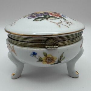 Vintage Lefton China Japan Floral Hinged Trinket Box Gold Trim